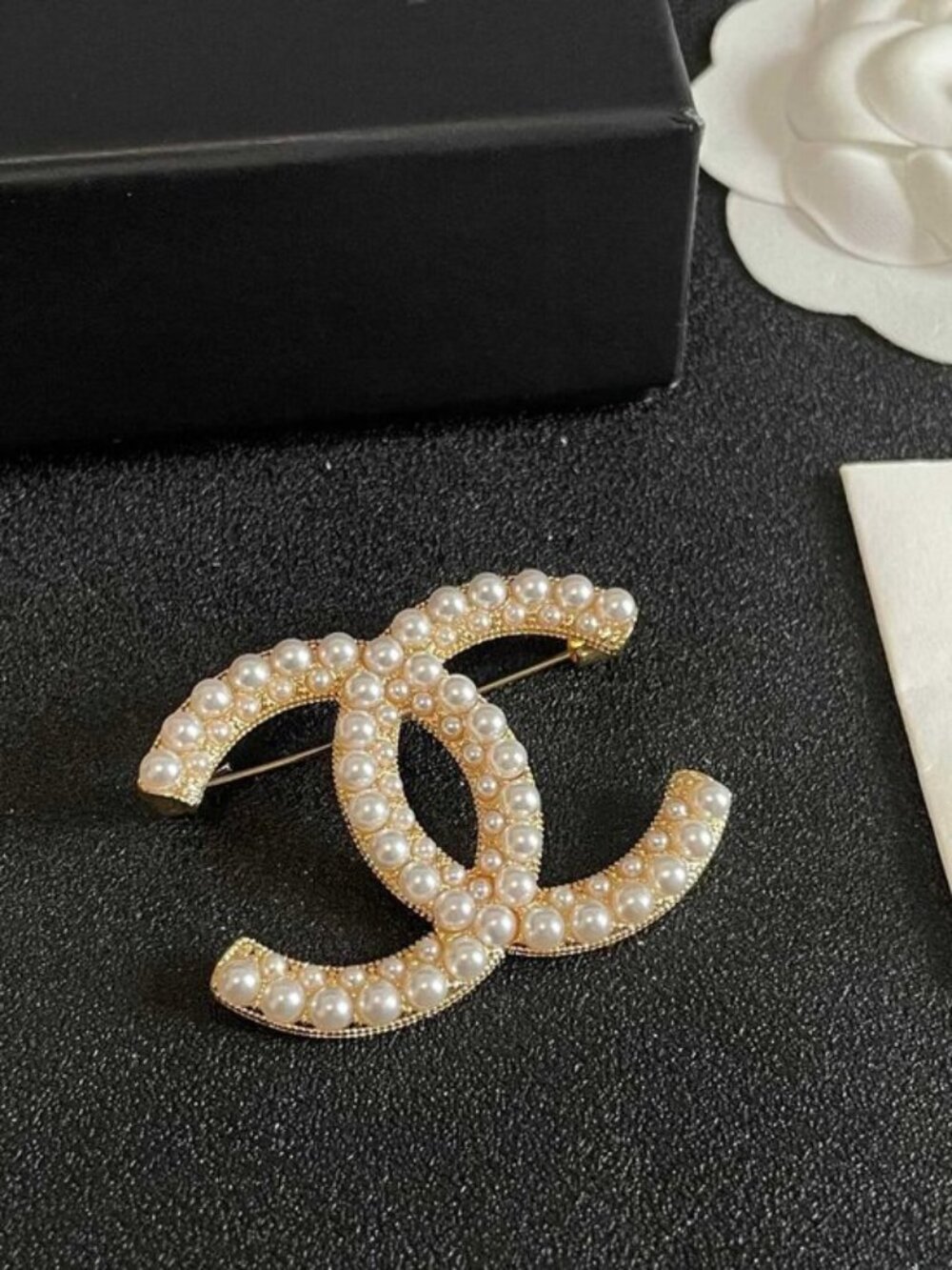 Chanel Classic Pearl-Embellished CC Brooch